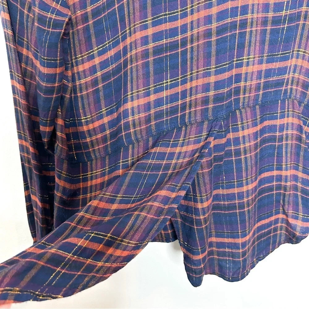 Lucky Brand Long Sleeve‎ Metallic Plaid Button Down Shirt Medium M